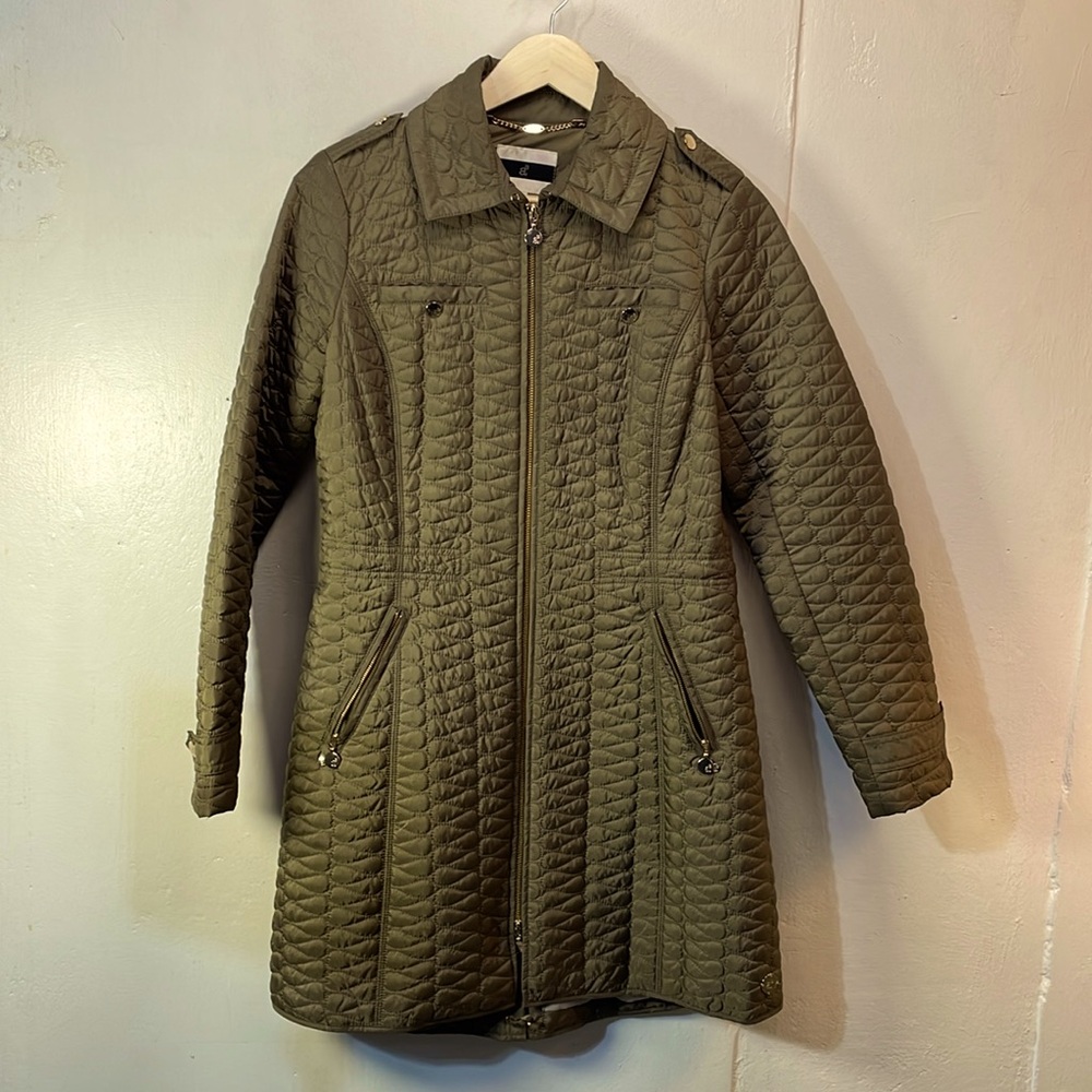 AB Studio Quilted 3/4 Olive Brass Accent Versatile Jacket-M- Great Fit #0053